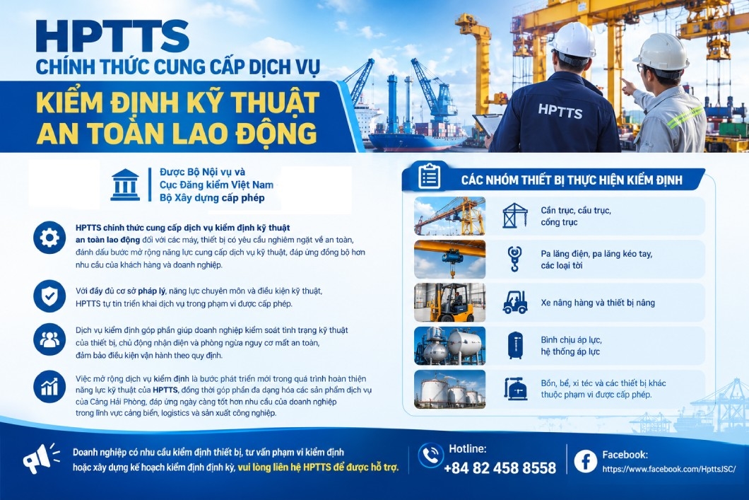 Công ty cổ phần Dịch vụ kỹ thuật và Đào tạo Cảng Hải Phòng  chính thức cung cấp dịch vụ kiểm định kỹ thuật an toàn lao động